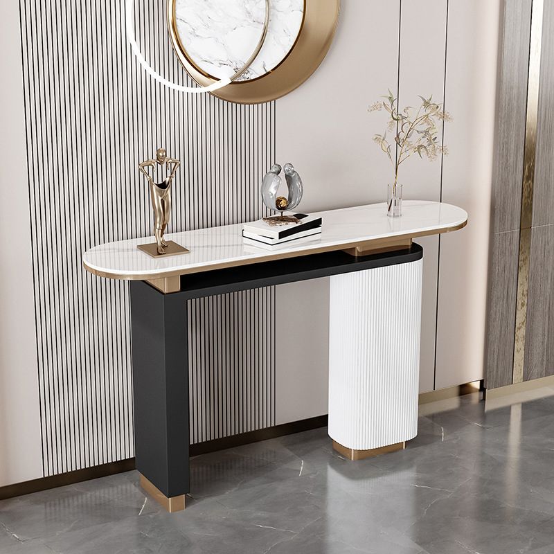 Glam Stone Console Table Oval Shape Console Sofa Table for Hall