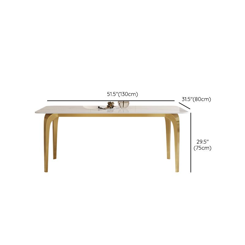 Glam Style Dinner Table Rectangle Stone Dining Room Table in White