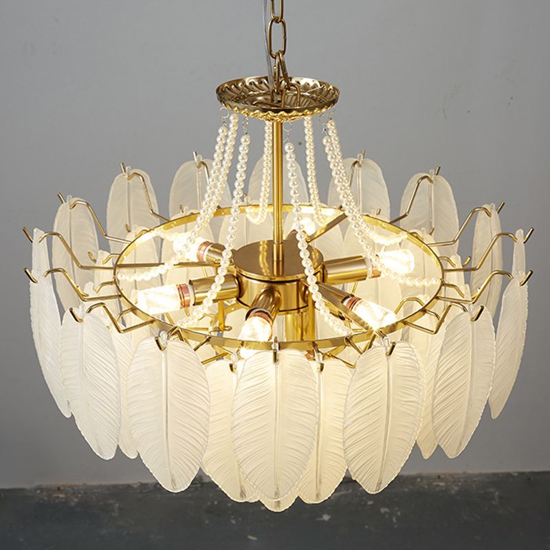 Contemporary Indoor Hanging Light Glass Feather Chandelier for Living Room