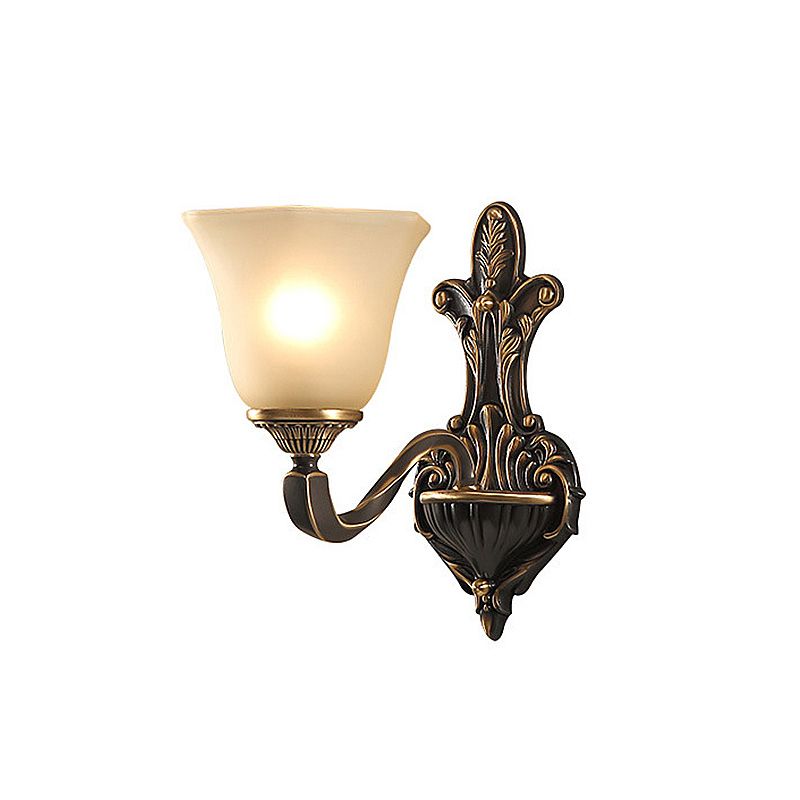 1/2-Light Wall Light Fixture Vintage Porch Wall Sconce with Flared Frosted Glass in Bronze