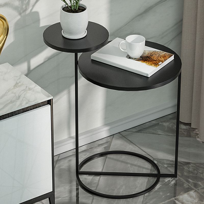 Mid-Century Modern Iron 2-Tier Side Table in Black and White