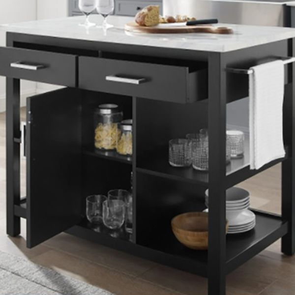 Modern Stationary Island Table Rectangular Wood Kitchen Island Table