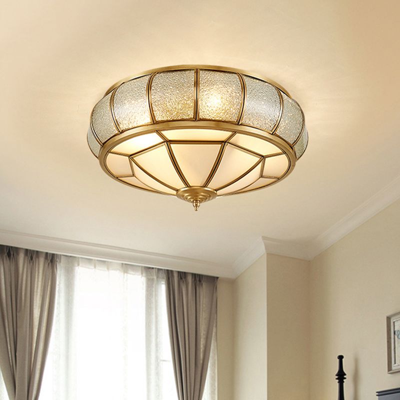 Plafonnier festonné/bol/fleur en verre dépoli, plafonnier vintage à 3 lumières pour chambre à coucher en laiton