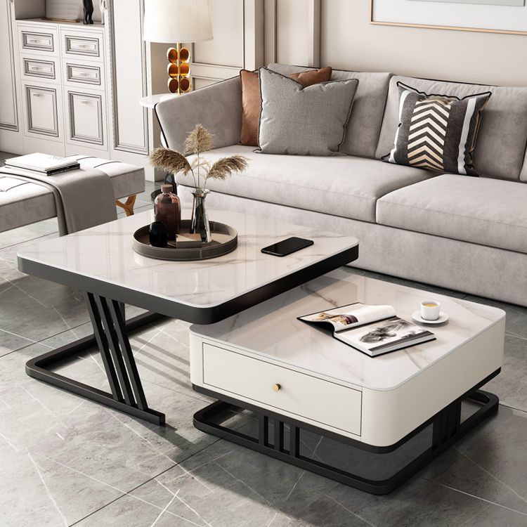 Frame Coffee Table Slate Top Coffee Cocktail Table with Storage Drawers