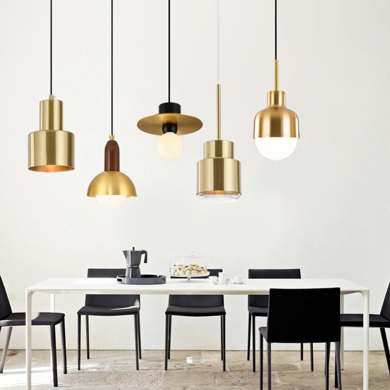 Postmodern Metal Pendant Light 1-Light Small Bedside Suspension Light Fixture in Brass