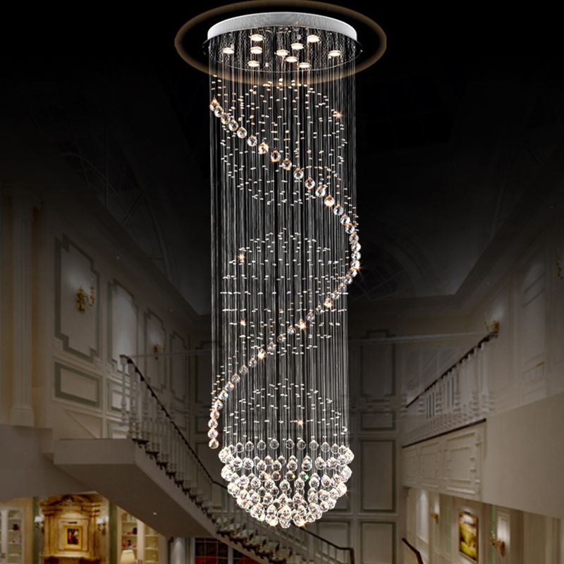 Spiral Droplet Hanging Light Fixtures Modern Simple Stainless Steel Ceiling Pendant for Stairwell