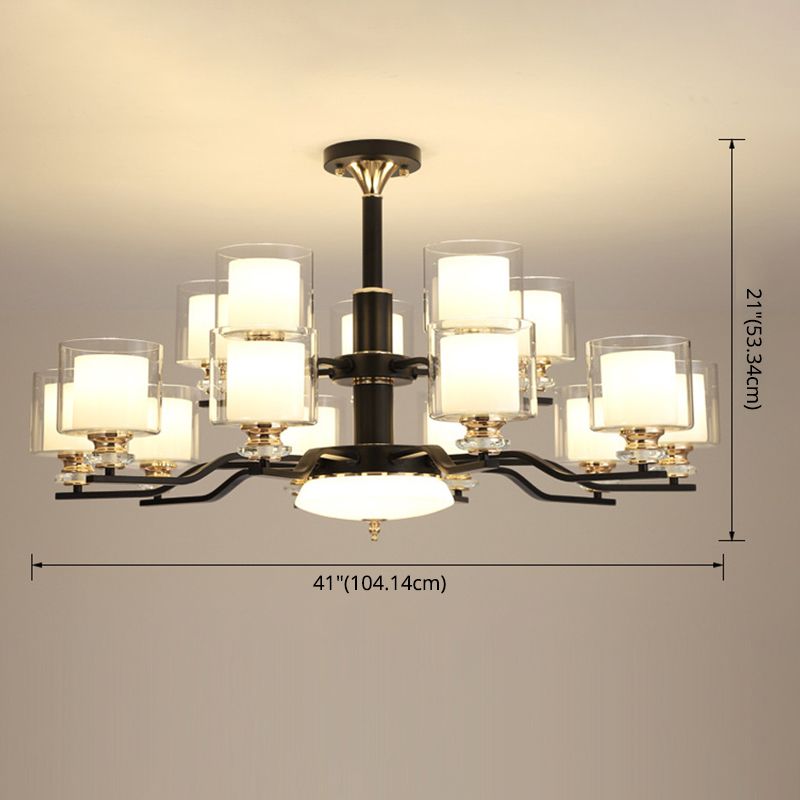 Clear and Frosted Glass Cup Chandelier Minimalist Suspension Lamp for Living Room