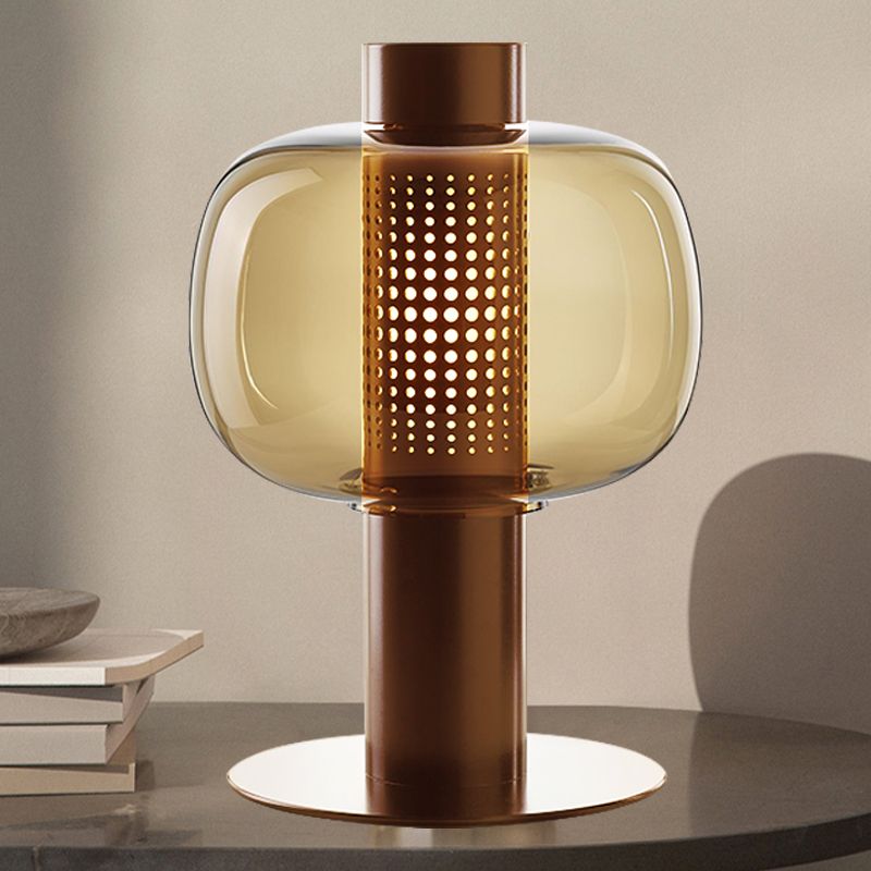 Schwarz/braun hohlrohr Tischlampe moderne LED -Metallic Desk Licht mit Fischtank klar/Cognac -Glasschatten