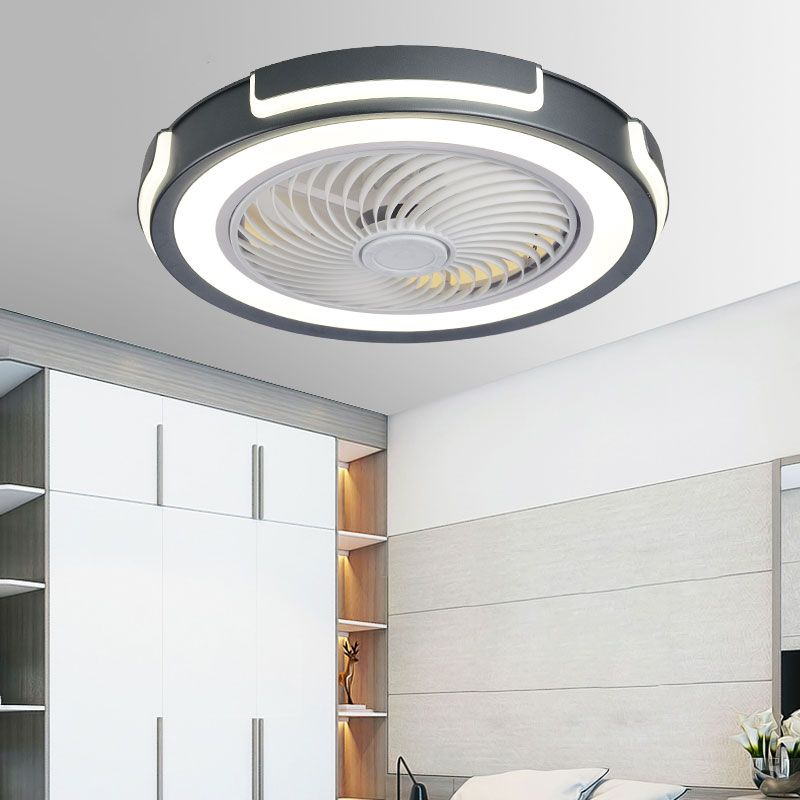 Nordic Circular Ceiling Fan Light Fixture Metallic Bedroom LED Semi Mount Lighting