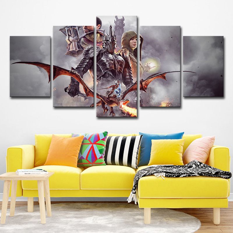 Grey Kids Canvas Art Digital Print Middle-Earth Shadow of War Scene Wall Decor for Home