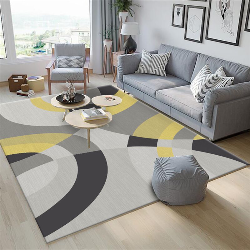 Simple Color Mixed Modern Rug Polyester Triangle Pattern Area Rug Non-Slip Backing Carpet for Living Room