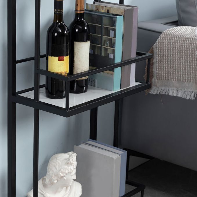 Glam White Stone Bistro Table Indoor Iron Double Pedestal Bar Dining Table with Wine Rack