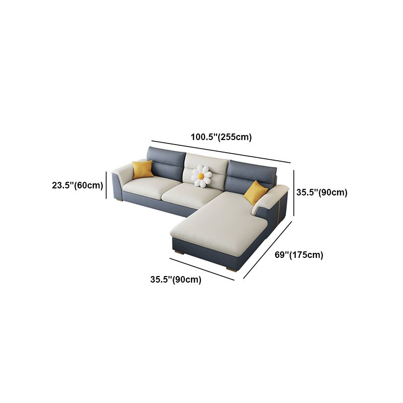 Glam Faux Leather Sofa & Chaise Square Arm Sofa for Living Room