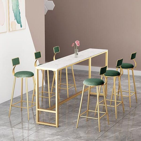 Rectangular Sintered Stone Top Bar Table Luxurious Bar Table with Trestle Base in Gold