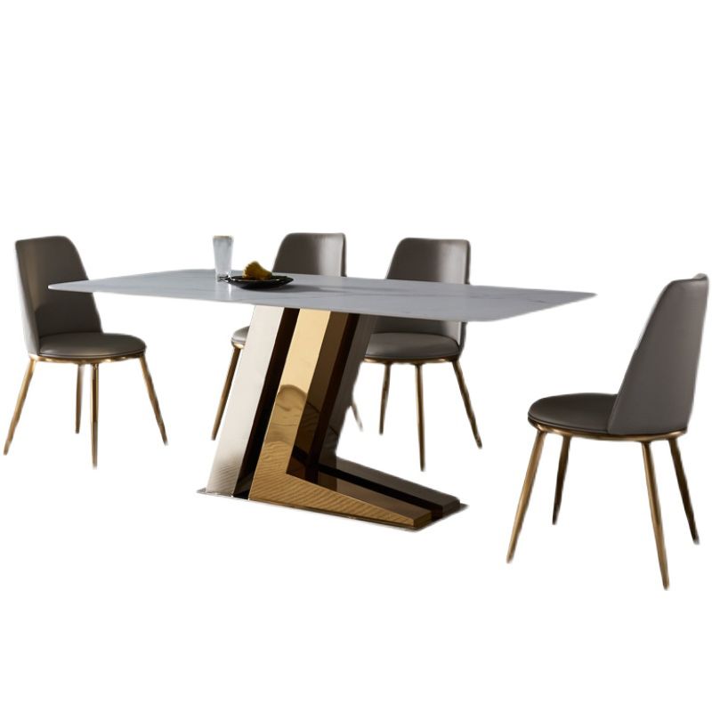 Glam Rectangle Dinette Set 1/4/5/7 Pieces Dining Table Set with White Sintered Stone Top