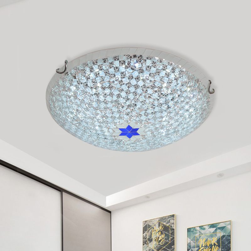 Basket Ceiling Flush Mount Mediterranean Clear Checkered Crackle Glass 2/3-Head Flushmount Lighting, 12"/16" Width