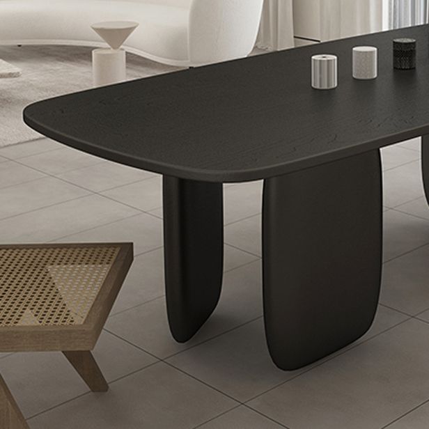 Rectangle Minimalist Dining Table Black Solid Wood Fixed Table for Restaurant
