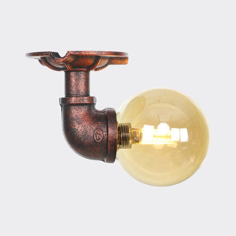 Antiqued Global Semi Flush Lighting 1 lamp amberkleurig glas LED dichtbij plafondlamp in koper