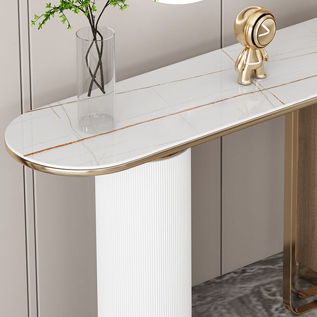 Glam White Oval Console Table Stone Console Sofa Table for Hall
