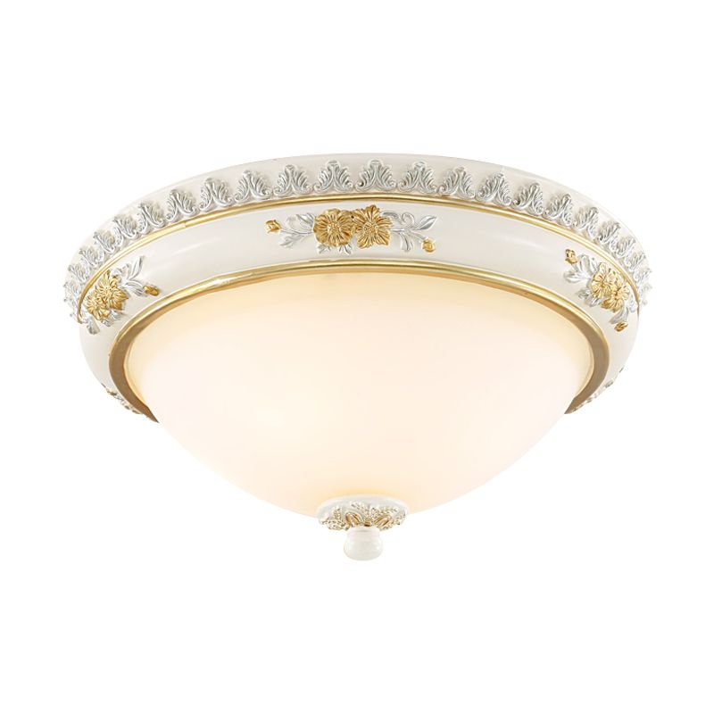 White 2/3 Heads Ceiling Flush Traditional Milk Glass Dome Flushmount Lighting for Bedroom, 13"/14.5"/18.5" Dia