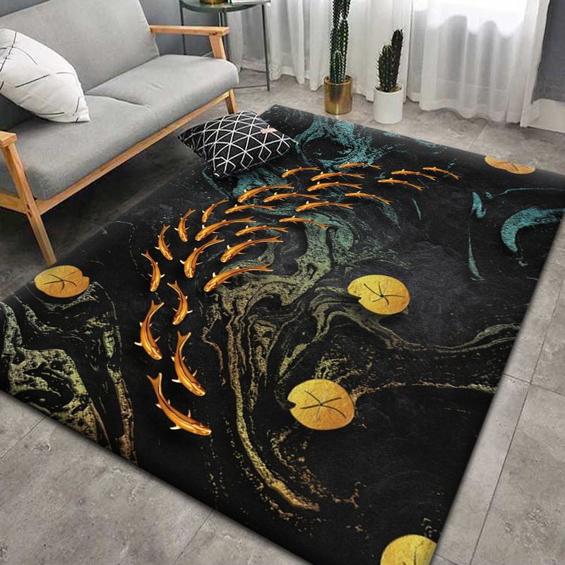Gold Modern Carpet Fish Polyester Area Carpet Washable Carpet for Living Room