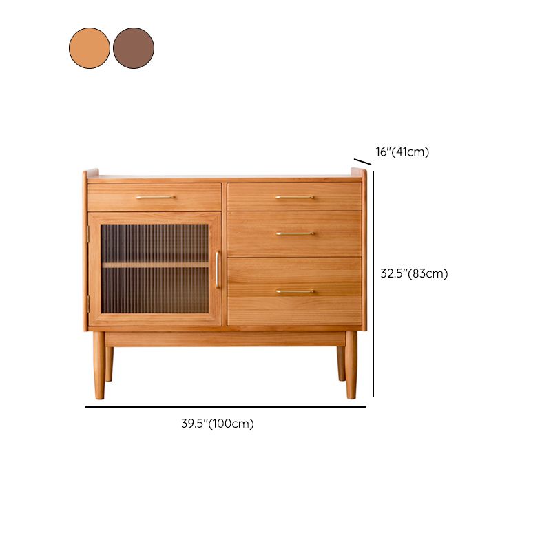 Modern Style Pine Wood Storage Sideboard Cabinet with Glass Door