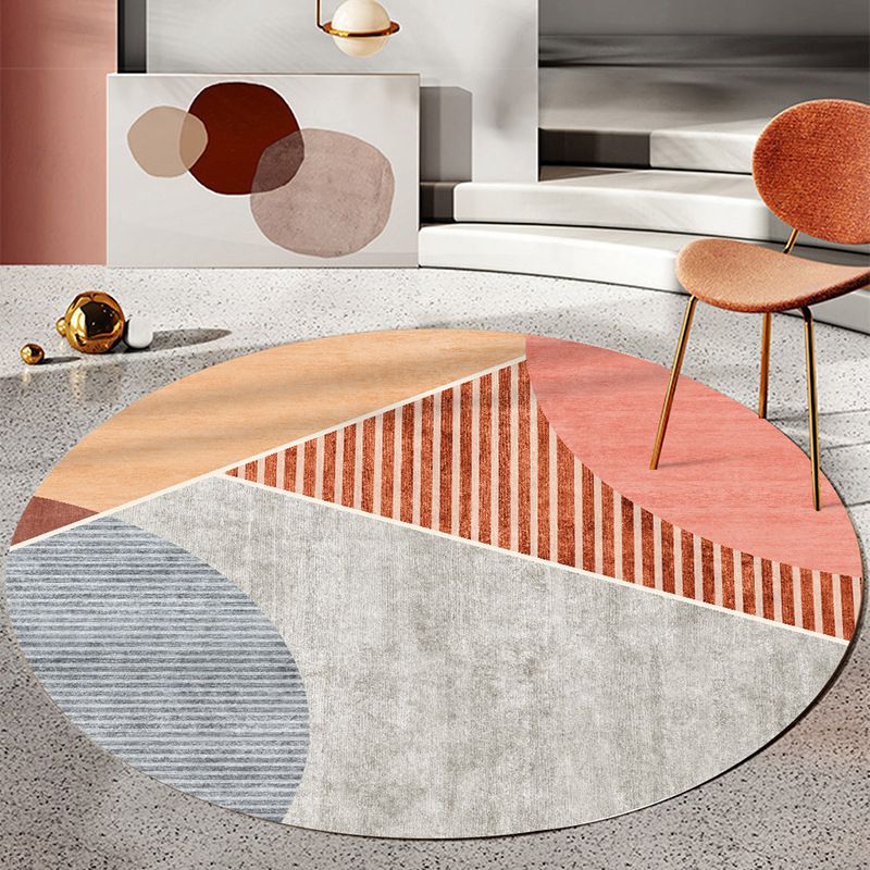 Light Orange Modern Area Rug Polyester Stripe Rug Non-Slip Backing Rug for Home Decor