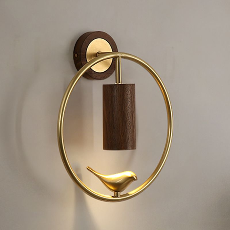 Modern Simple Wooden Wall Light Round Shape Wall Lamp for Living Room