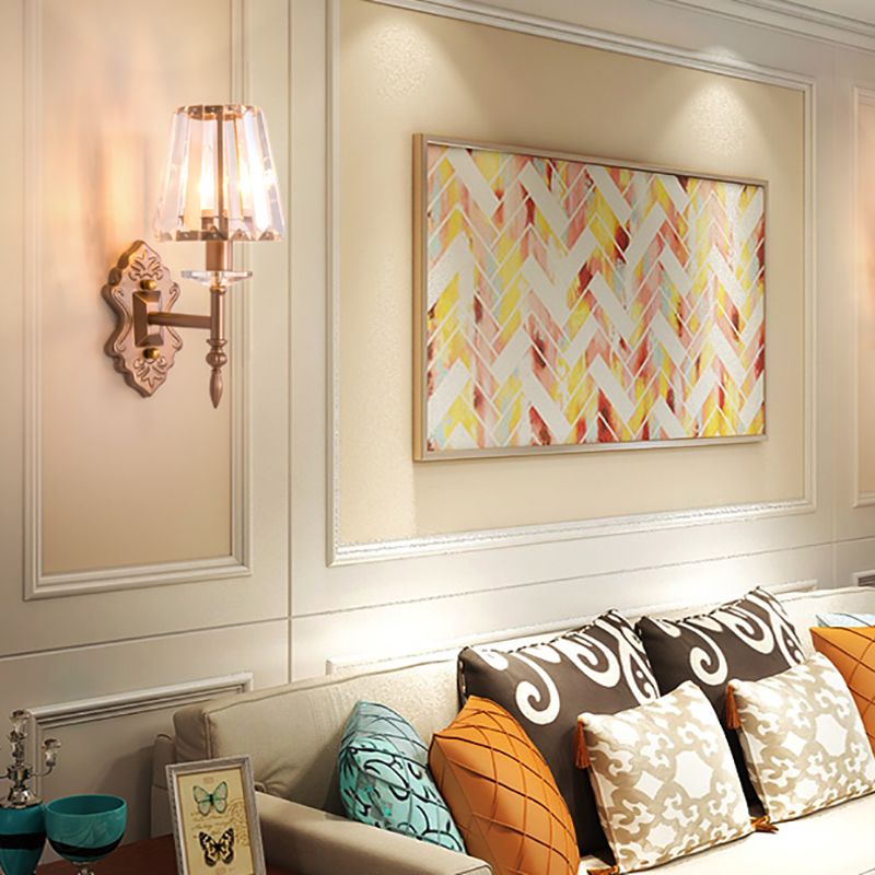 Faceted Crystal Wall Light Fixture with Cone Shade Modernist 1/2-Light Wall Sconce in Copper for Bedroom