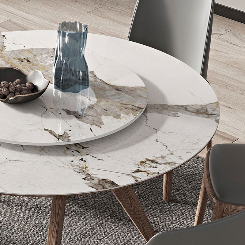 White Sintered Stone Top Table Round Home Kitchen Dinner with Natural Legs