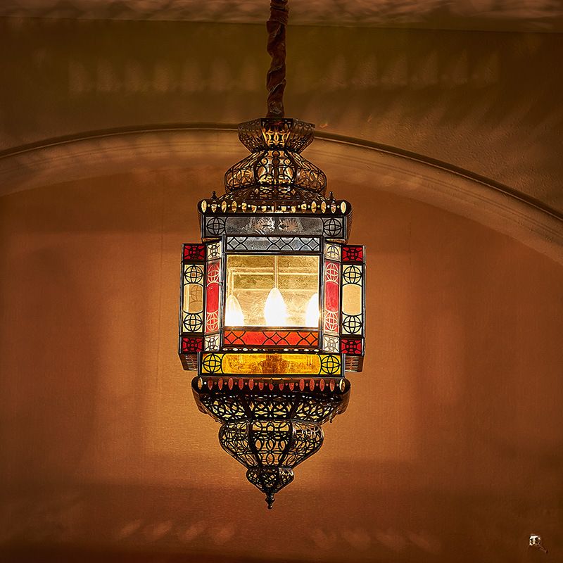Coppa di vetro a ciondolo in goccia in vetro Country Style 3 Heads lampadario camera da letto in ottone