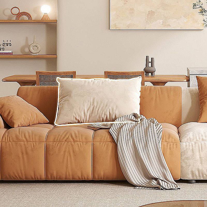 Velvet Round Arm Sectionals 24.8"High Tight Back Sofa with 4 Pillows