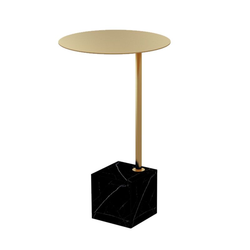 Metal Round Top Side Table 23.6" Tall Marble Pedestal End Table