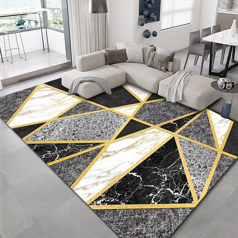 Dark Green Pattern Carpet Polyester Modern Carpet Washable Area Carpet for Living Room