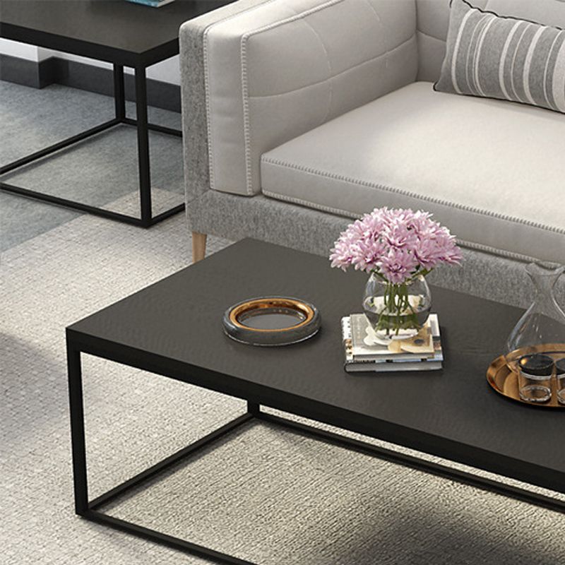 17.7" Tall Wooden Rectangle Top Coffee Table Iron Frame Base Cocktail Table