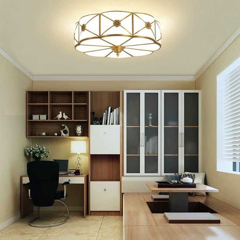 Shaded Living Room Flush Mount Ceiling Light Classic Glass Gold Flush Mount Lighting Fixture