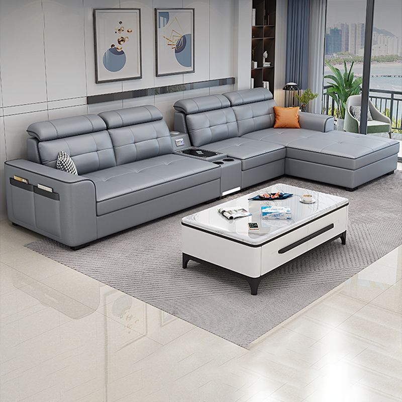 Contemporary Stain-resistant Sectional L-shape Sqaure Arm Sectional in Grey