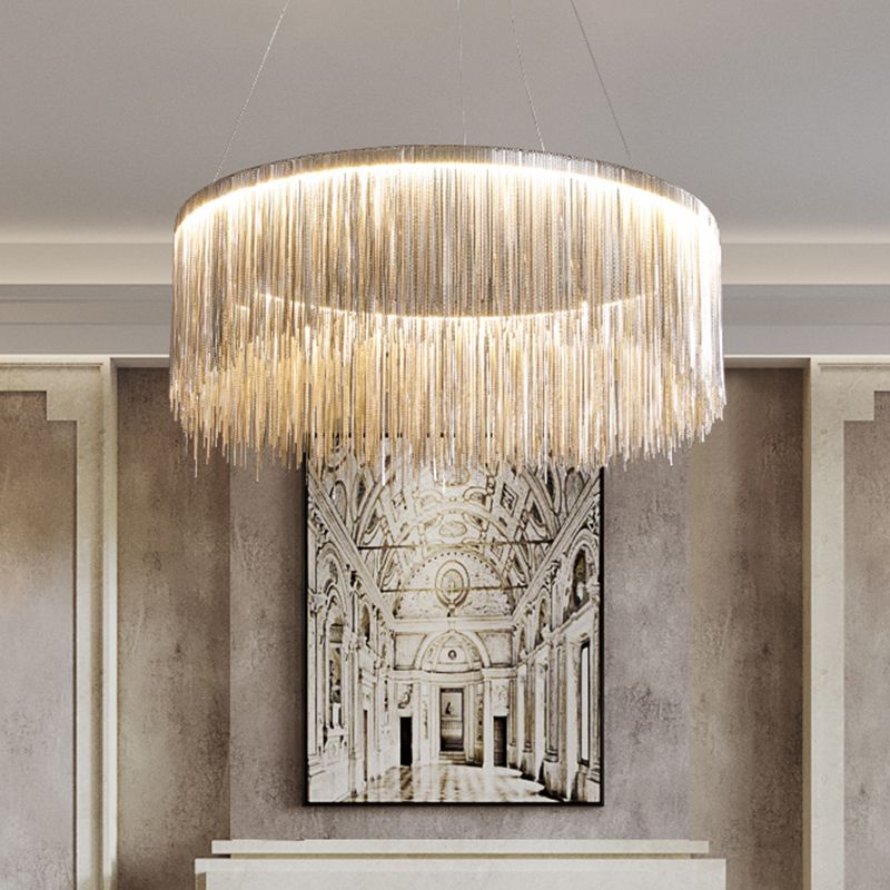 Lámpara de lámpara de lámina de cubierta de metal circular de estilo posmoderno accesorio de iluminación colgante de sala de estar con LED SMD de 3 colores