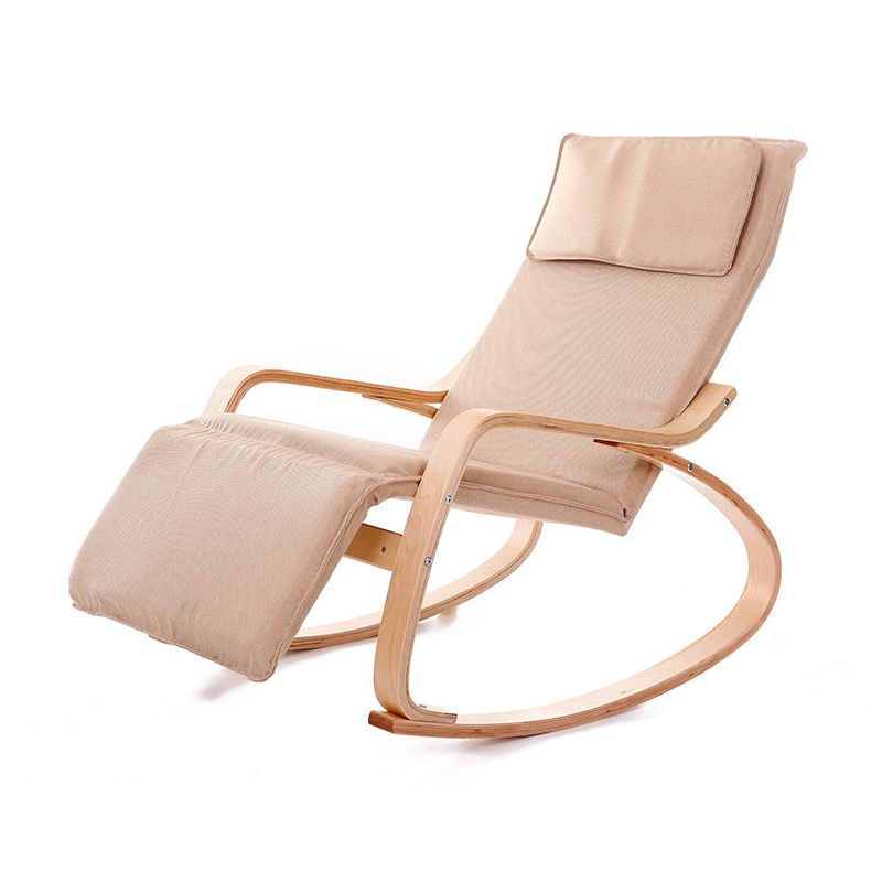 Modern Wood Base Lazy Chair Cotton Fabric Upholstery Rocking Chair for Bedroom