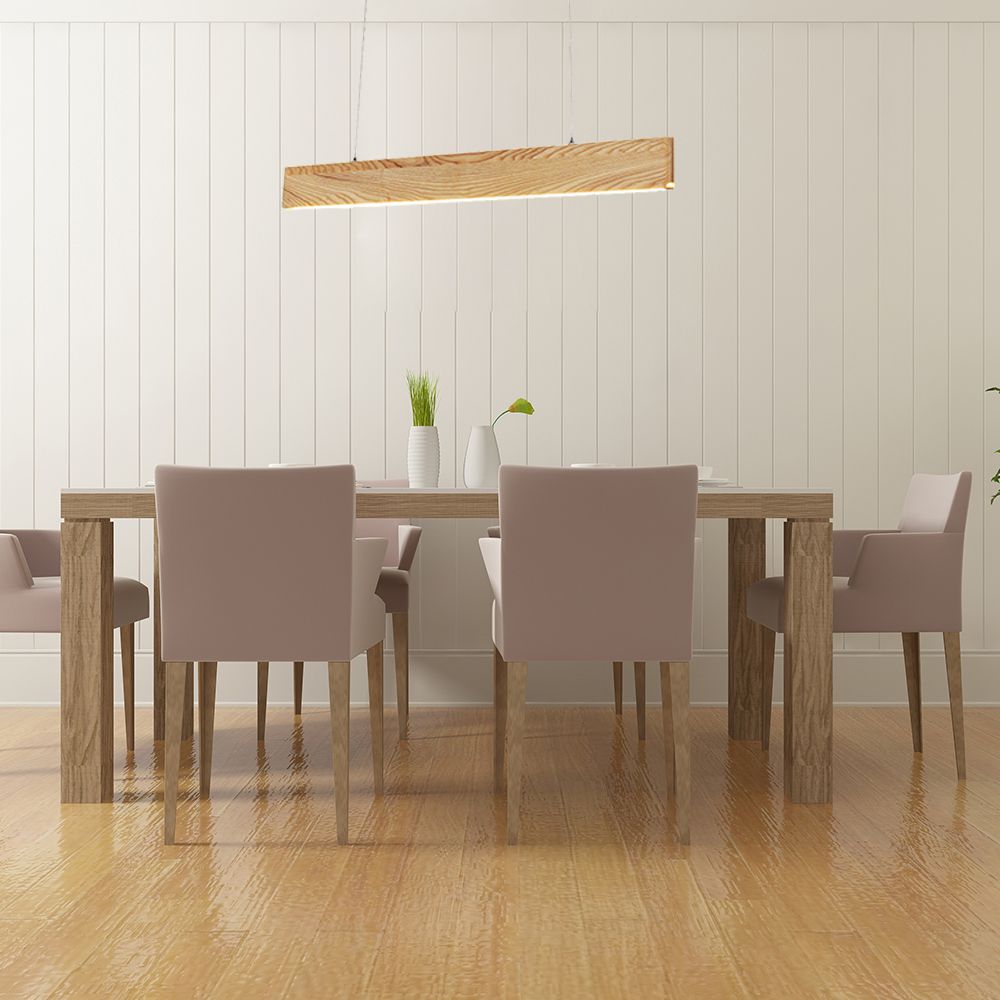 23 "/35"/47 "breites Esszimmer Anhänger Licht mit linearem Holzschatten Beige LED Hängende Lampe in warmem/weißem Licht