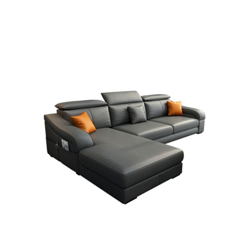Modern Sloped Arms Sectionals 33.46"High Cushion Back Sectional Sofa with Storage, Grey