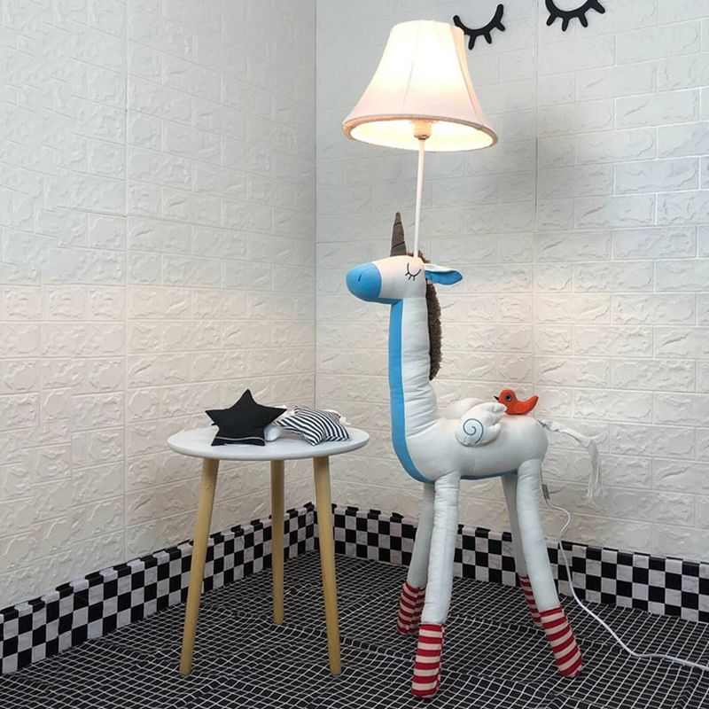 Lampada in piedi tessuto in tessuto a campana Kids 1 Testa Pianio rosa/bianco Luce con decorazione unicorno per bambini