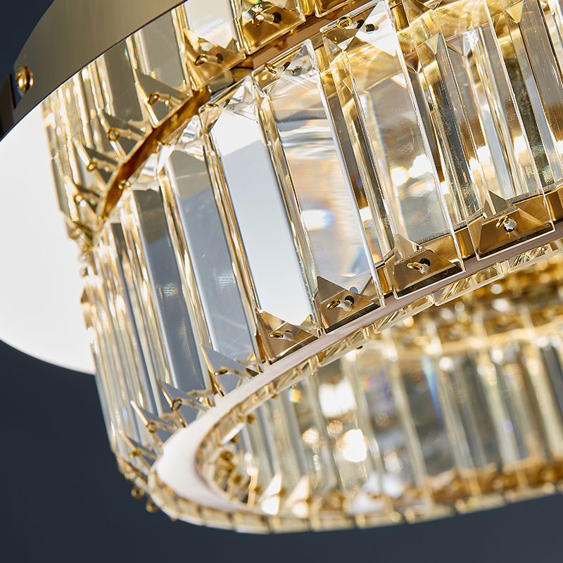 Prismatic K9 Crystal Circle Flushmount Postmodern Gold Finish Ceiling Light for Bedroom