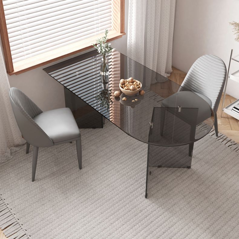 Simplicity Free Form Table Toughened Glass Double Pedestal Dining Room Table