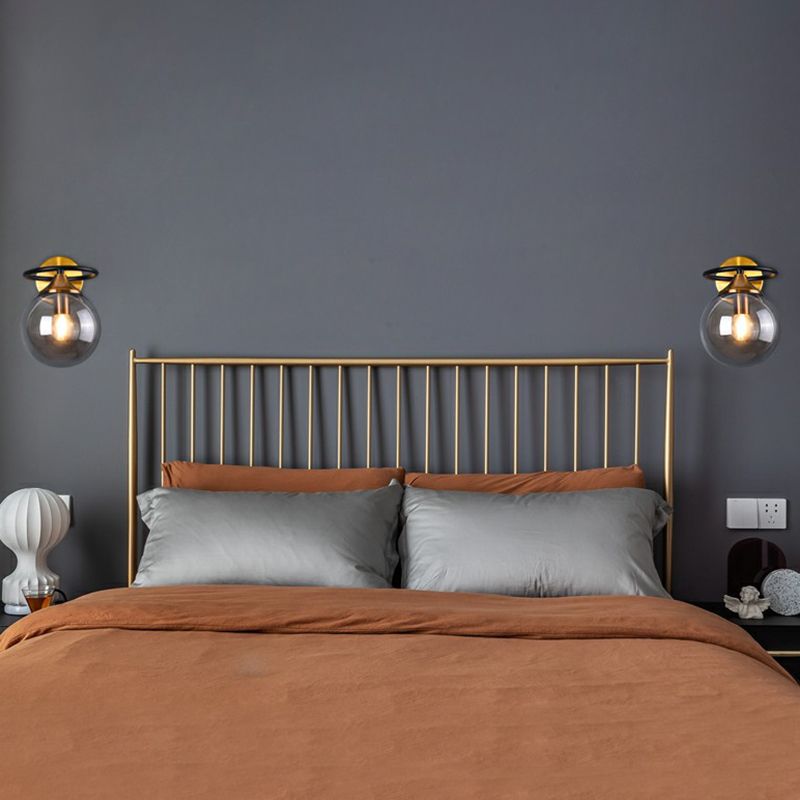Postmodern Style Ball Wall Light Fixture Glass 1-Light Bedroom Wall Sconce Light in Brass
