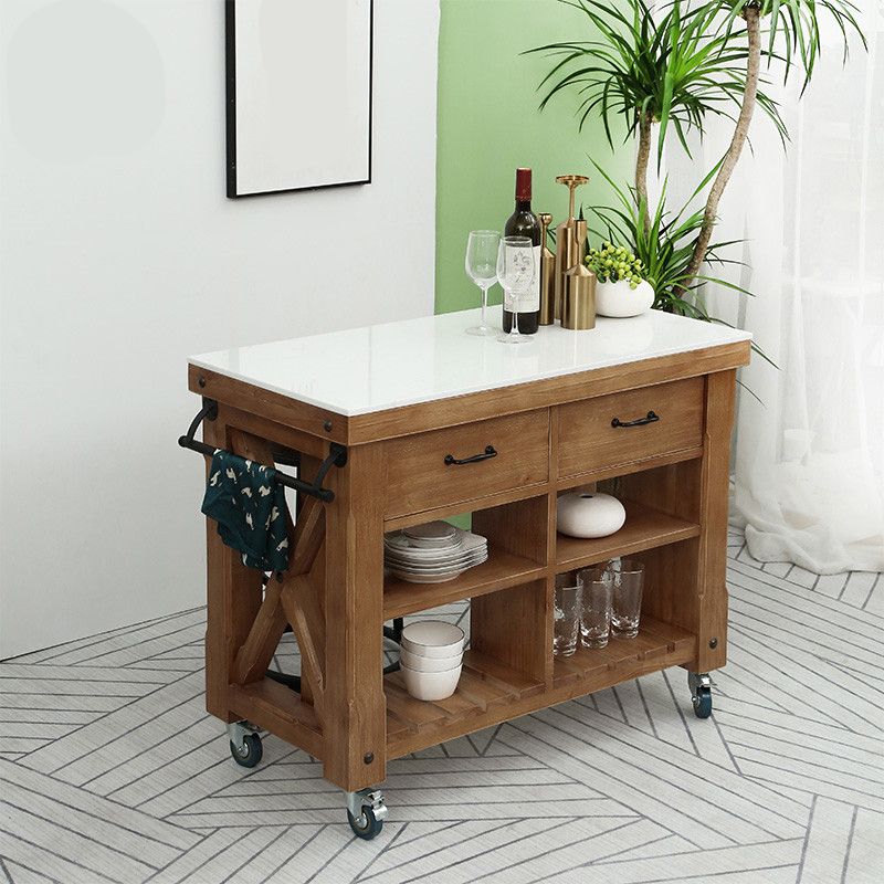 Farmhouse Pine Kitchen Island Removable Kitchen Cart with Drawer and Shelves