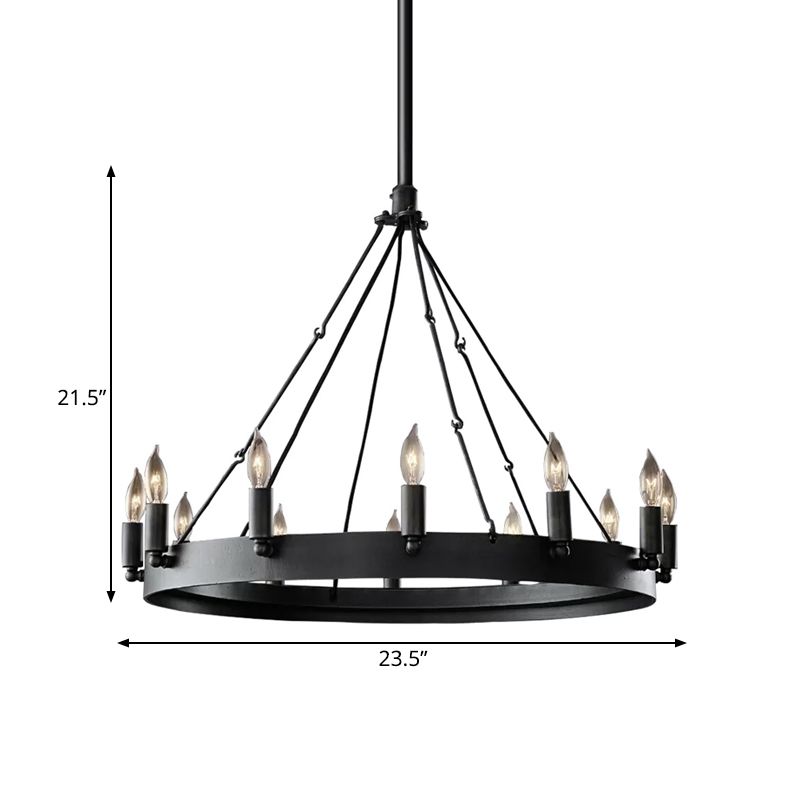 12/18-Licht-runde hängende Kronleuchter traditionelles schwarzes Metallanhänger Licht mit Kerzendesign