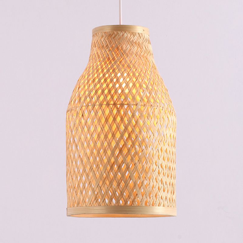 Beige/Black Vase Shaped Pendant Light Fixture Lodge Stylish 1 Light Bamboo Hanging Lamp over Table