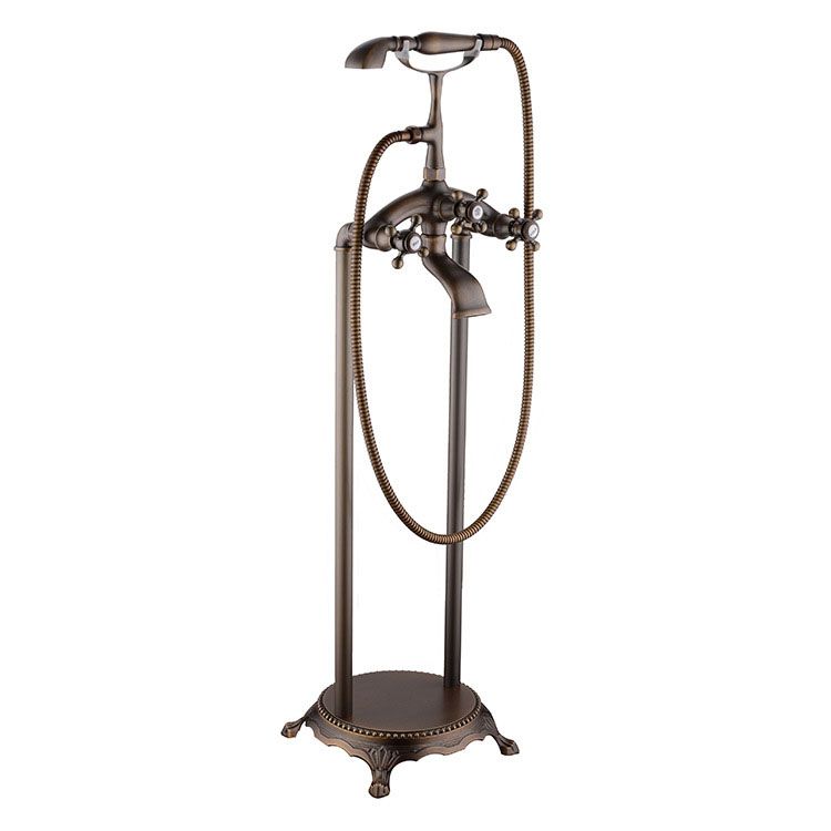 Floor Mounted Copper Freestanding Tub Filler Single Handle Freestanding Faucet with Hose