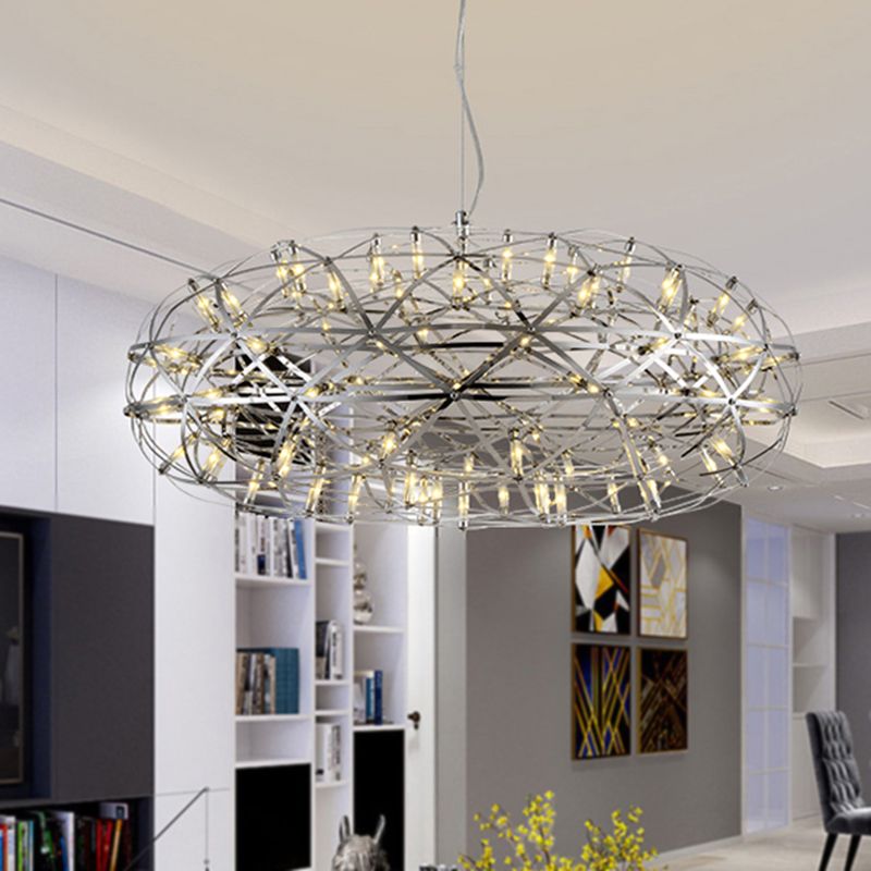 Chrome Disc-Shaped Chandelier Lamp Modern 16"/21" W LED Stainless Steel Hanging Lighting in Warm/White Light